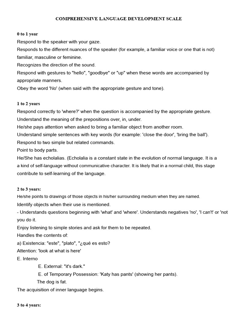 Language Development Milestones Guide | PDF | Language Development ...