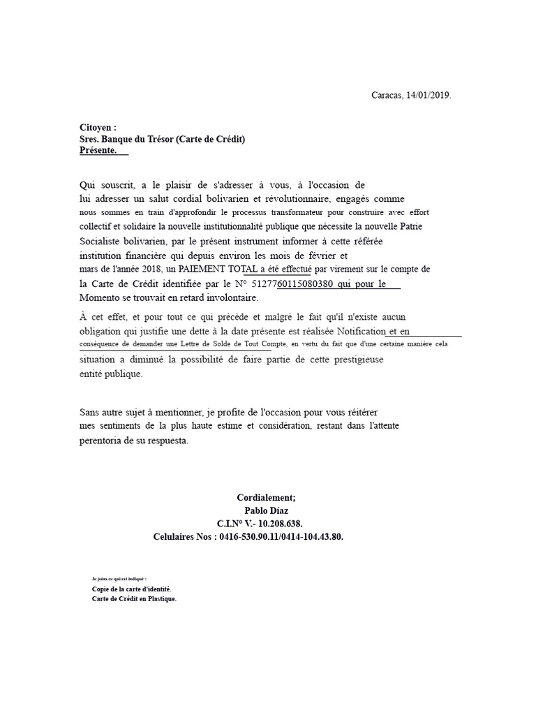 Lettre Explicative Banque Du Trésor | PDF