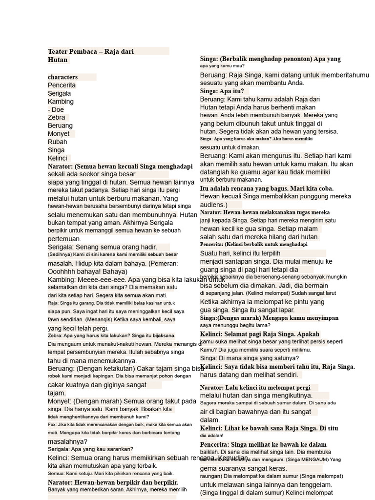 Teater Pembaca - RAJA HUTAN | PDF