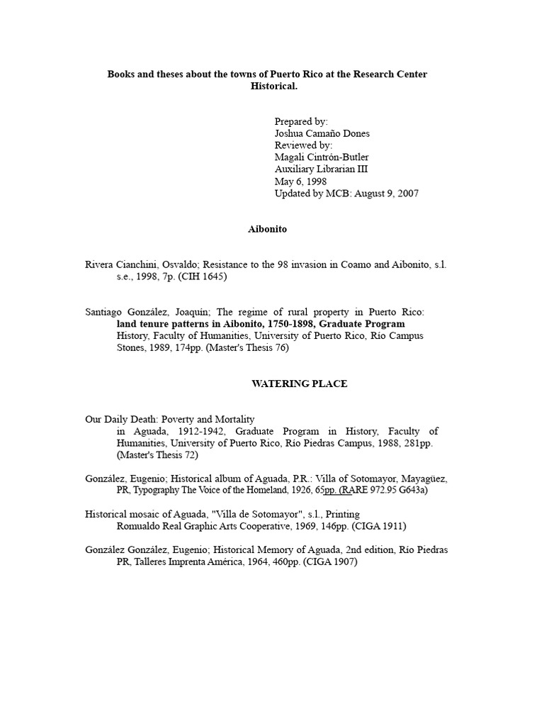 Puerto Rico Town Histories Bibliography | PDF | San Juan | Puerto Rico