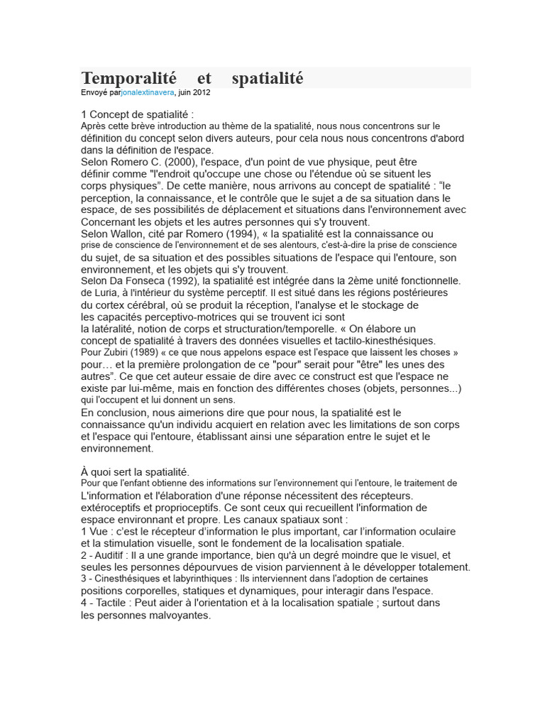 Comprendre la spatialité et la temporalité | PDF | la perception ...