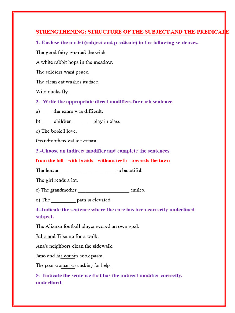 Subject and Predicate Structure Guide | PDF