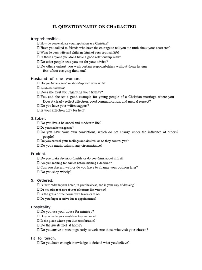 Christian Character Evaluation Questionnaire | PDF