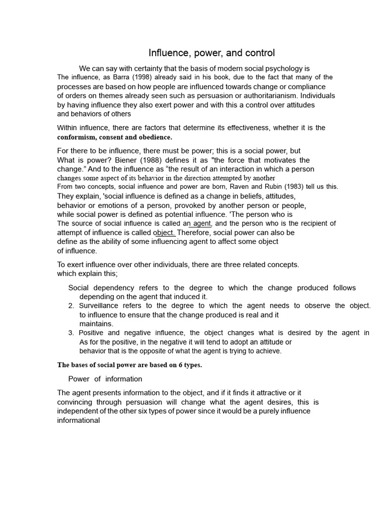 Understanding Social Influence and Power | PDF | Power (Social And ...