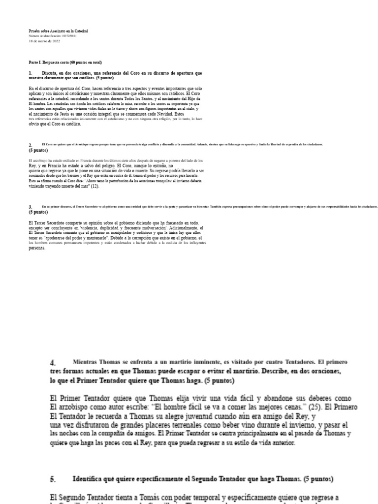 Rev - Test Sobre Asesinato en La Catedral | PDF | Iglesia Católica ...