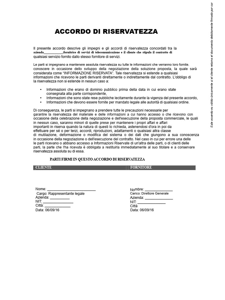 Formato Accordo Di Riservatezza | PDF