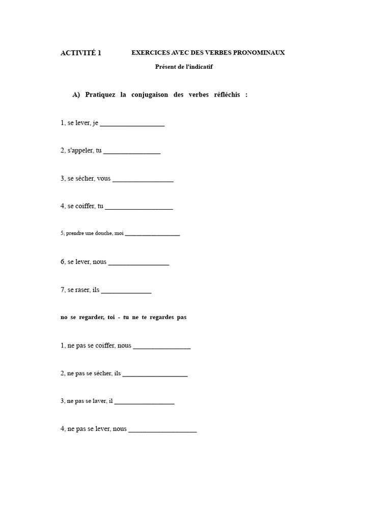 Exercices sur les verbes pronominaux | PDF | Linguistique