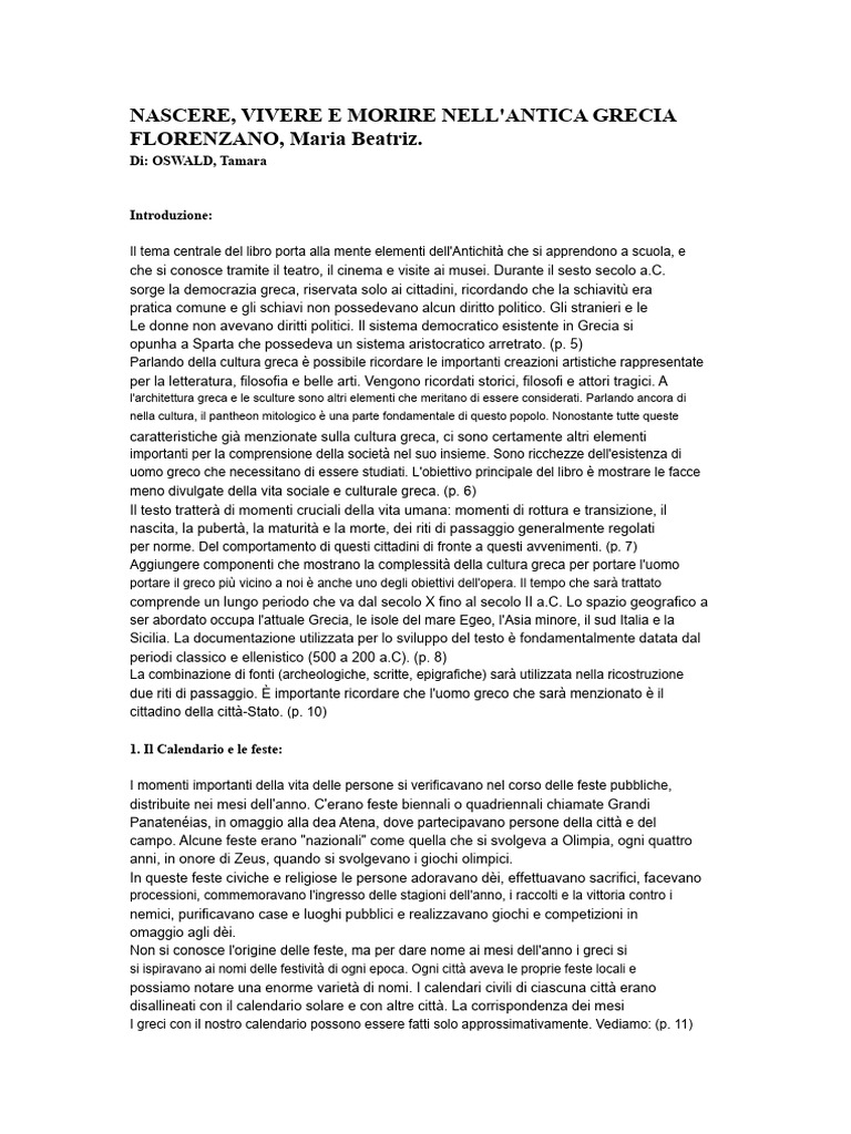 Nascere, Vivere, Morire Nella Grecia Antica | PDF