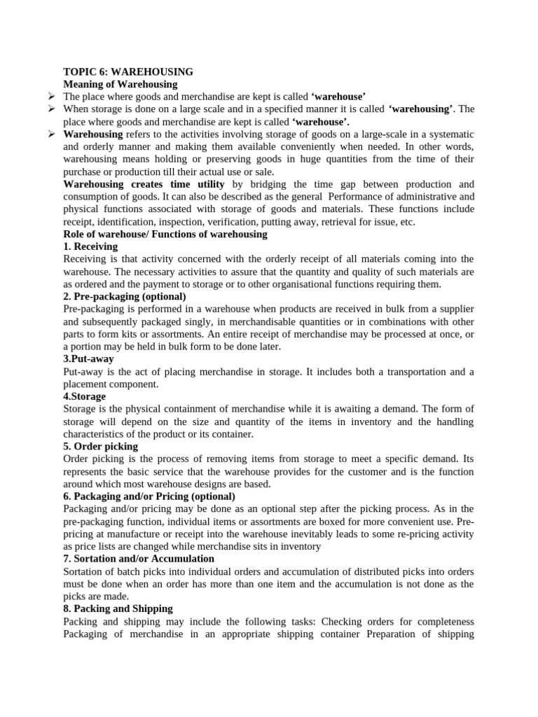 Topic 6 Warehousing (1) | PDF | Warehouse | Occupational Safety And Health
