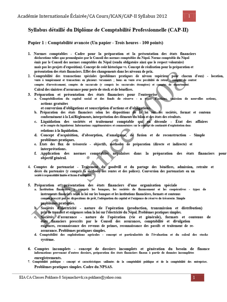Syllabus CAP-II : Comptabilité et Audit | PDF | Audit | Commercialisation