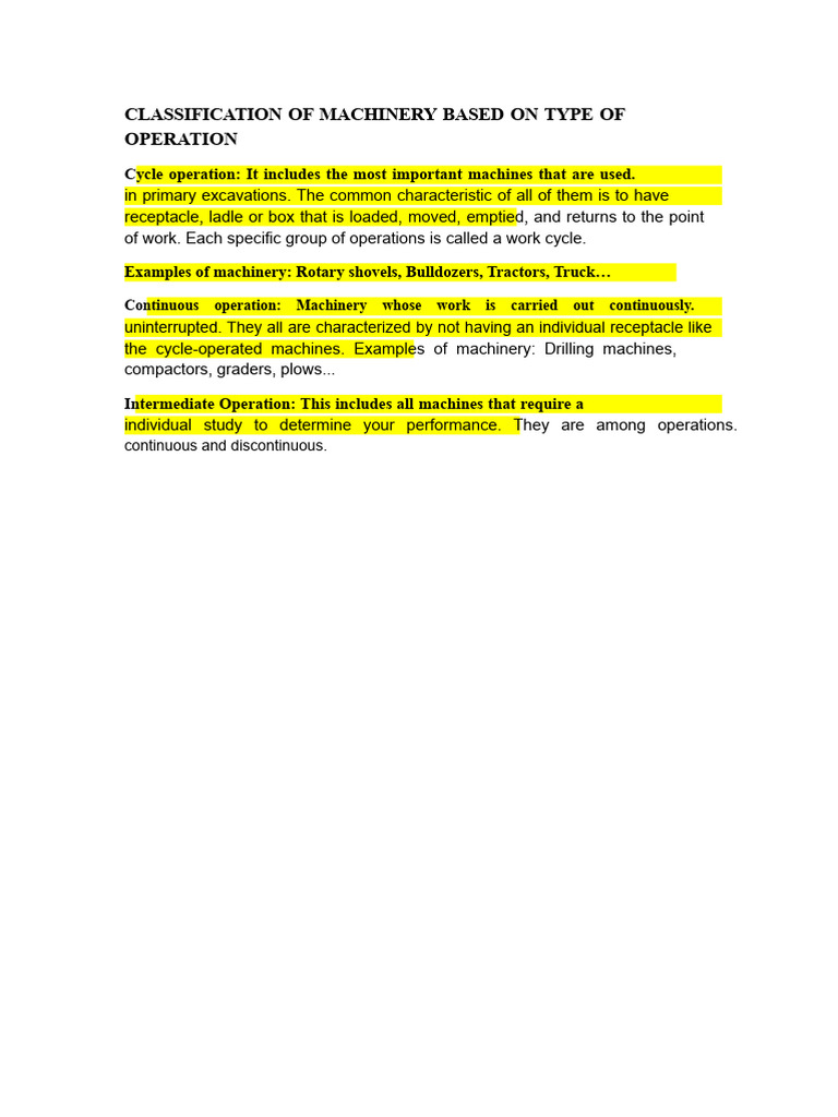 Machinery Classification by Operation Type | PDF | Crane (Machine)