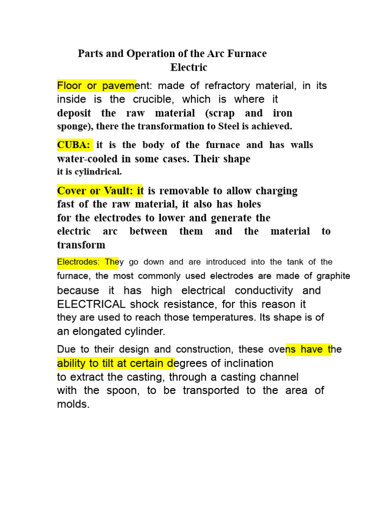 Arc Furnace Parts and Operation Guide | PDF | Materials | Metals