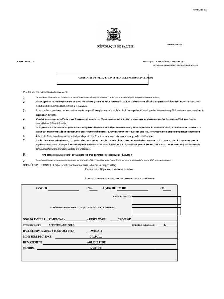 Évaluation Annuelle de Performance APAS 1 | PDF | Agriculture | Gestion ...