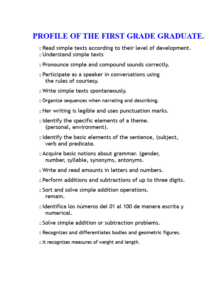 First to Sixth Grade Graduate Profiles | PDF | Knowledge | Multiplication