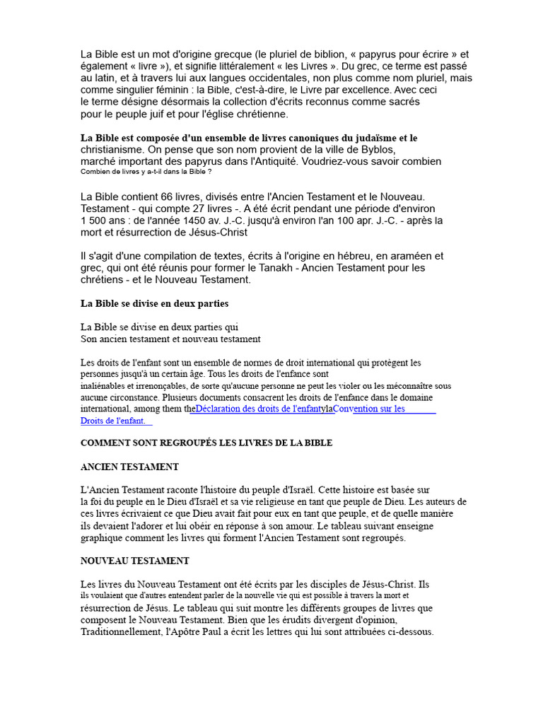Comprendre la structure de la Bible | PDF | Bible | Ancien testament
