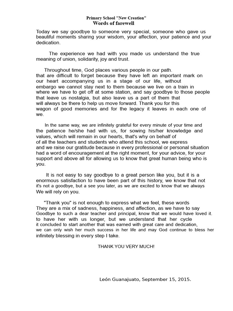 Farewell Tribute to a Beloved Teacher PDF