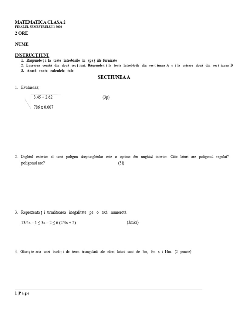 Examen de Final de Semestru 2 Matematica F 2 | PDF