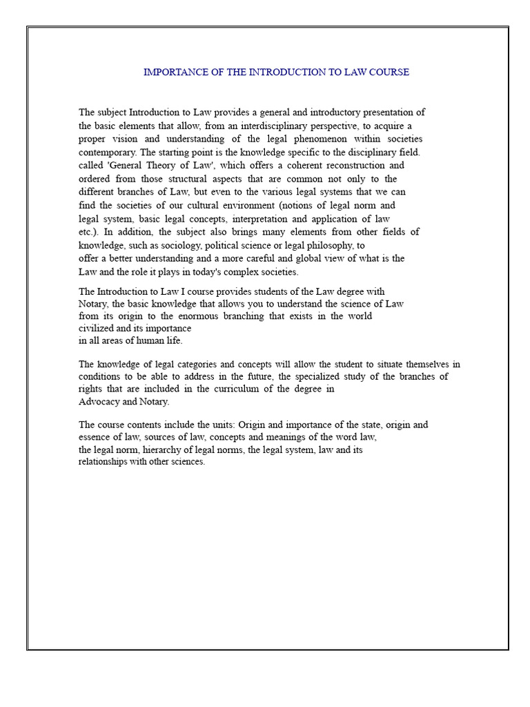 Introduction to Law Course Overview | PDF | Knowledge | Science