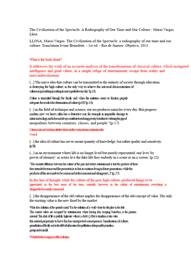 Civilization of the Spectacle Explained | PDF | Knowledge | Entertainment