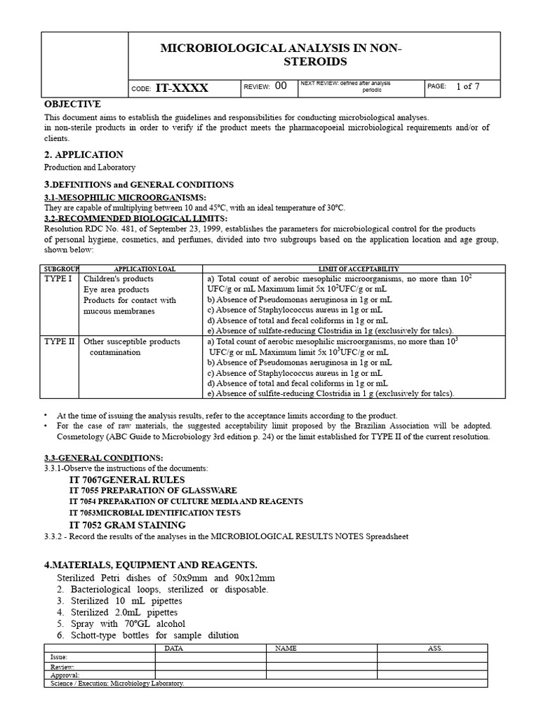 INSTRUCTION - Microbiological Analysis - Non-Sterile Products | PDF ...