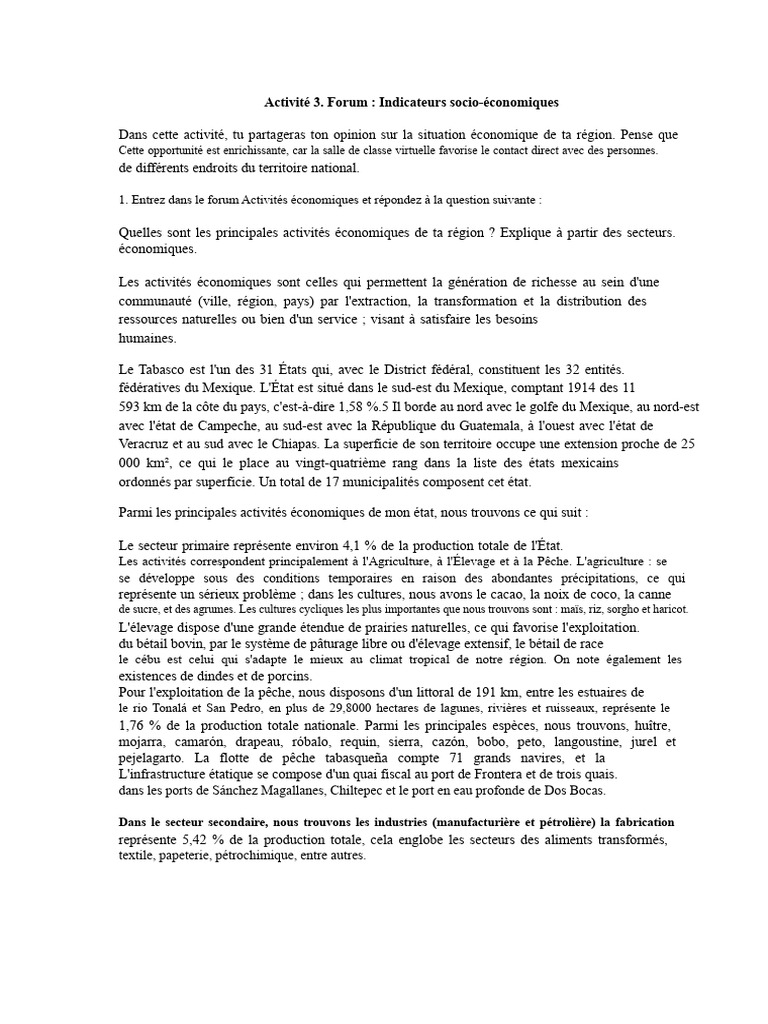 Activités économiques du Tabasco | PDF | Pétrole | Mexique