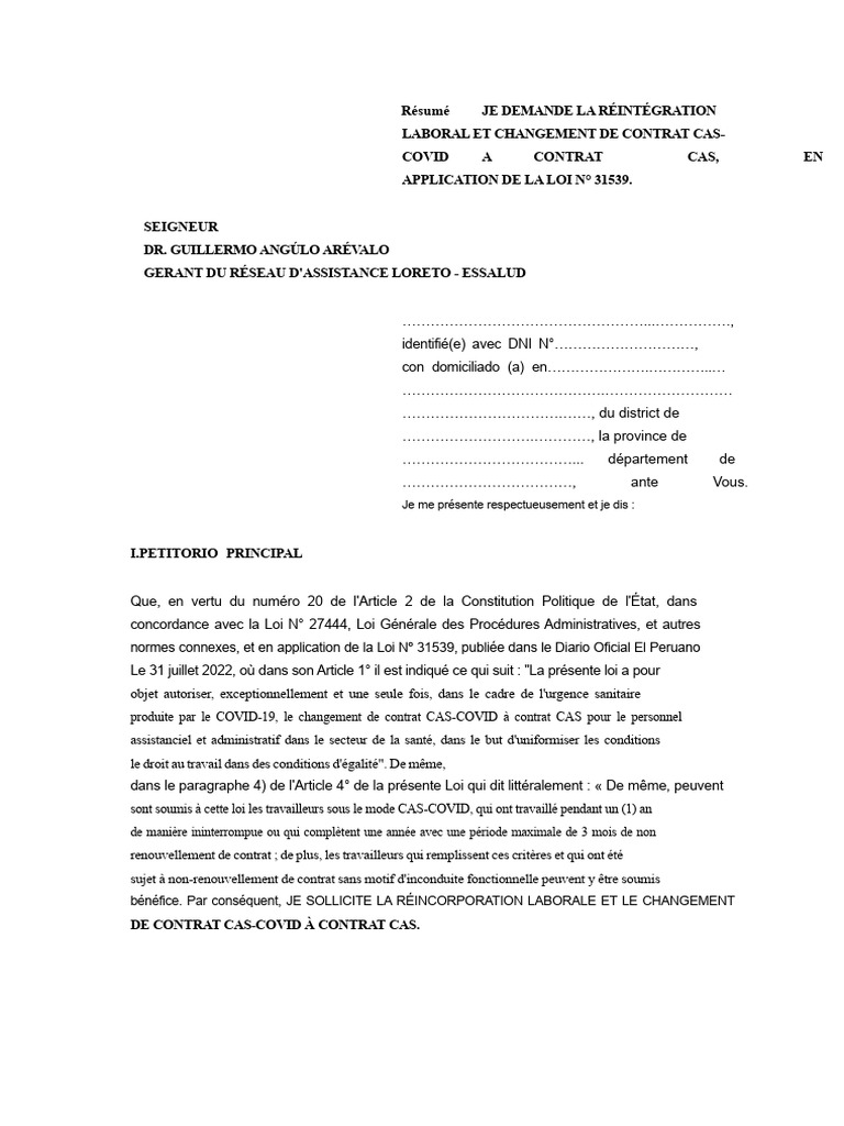 Demande de réintégration CAS-COVID | PDF