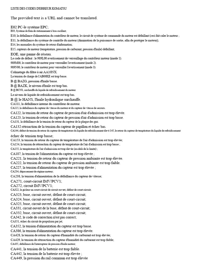 Codes d'erreur Komatsu E11 et CA2249 | PDF | Atmosphère de la Terre ...