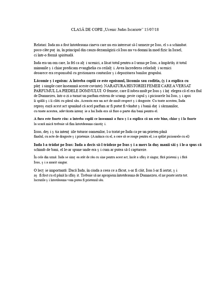 Clasa Copiilor Iuda Iscarioteanul | PDF