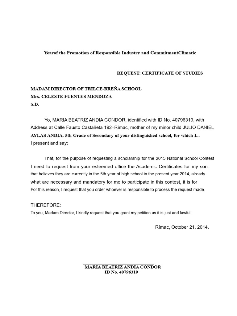 Request for Academic Certificate 2014 | PDF