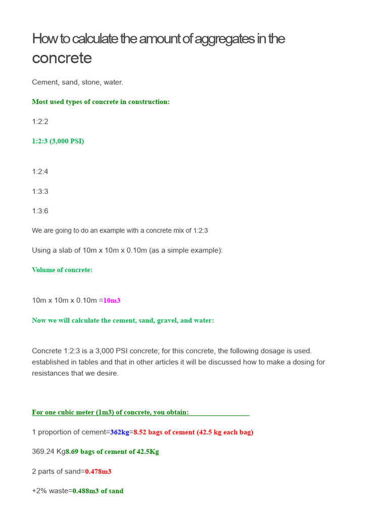 How To Calculate The Amount of Aggregates in Concrete | PDF