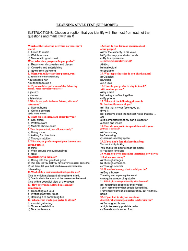 Learning Style Assessment Test | PDF | Learning Styles | Sound