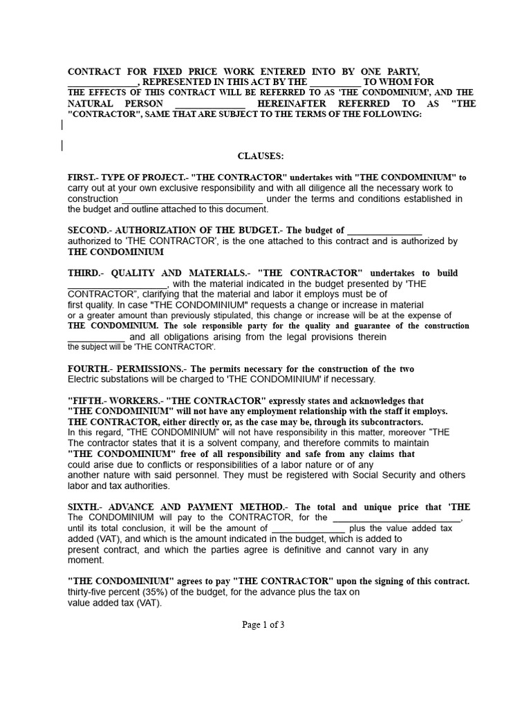 Fixed Price Construction Contract Template | PDF | Taxes | Value Added Tax