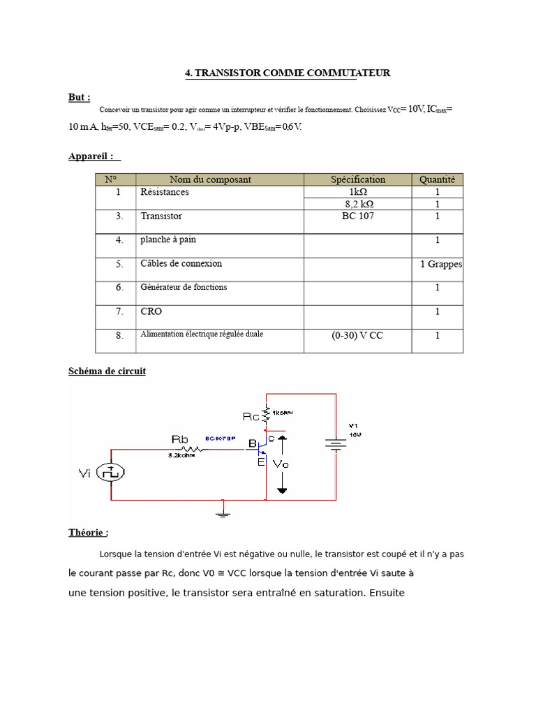 Transistor comme interrupteur : Guide pratique | PDF | Transistor ...
