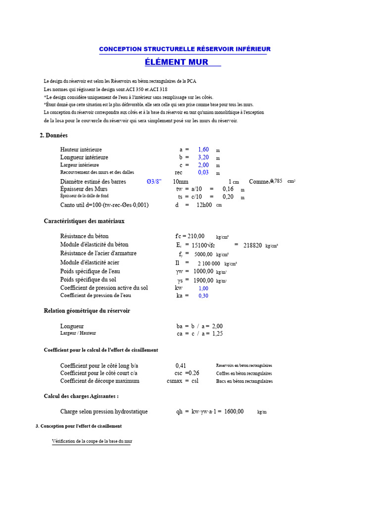 Conception Structurelle Réservoir Souterrain | PDF | Flexion (matériau ...