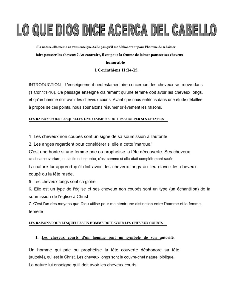 Signification spirituelle des cheveux dans la Bible PDF Dieu Moïse — free download