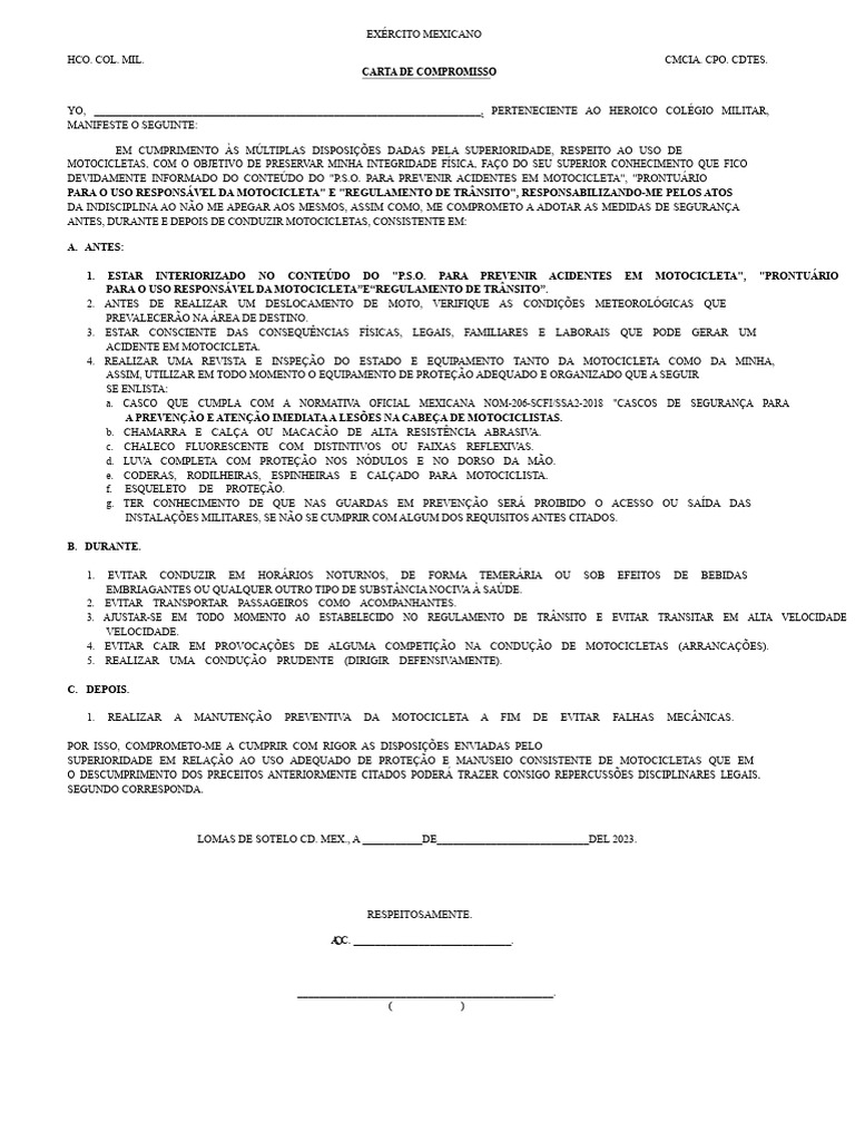 Compromisso de Segurança em Motocicletas | PDF