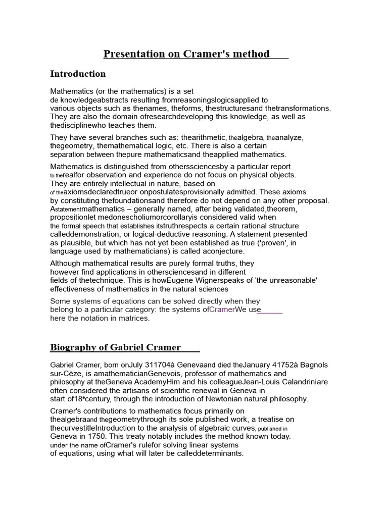 Presentation On Cramer's Method | PDF | Mathematics | Matrix (Mathematics)