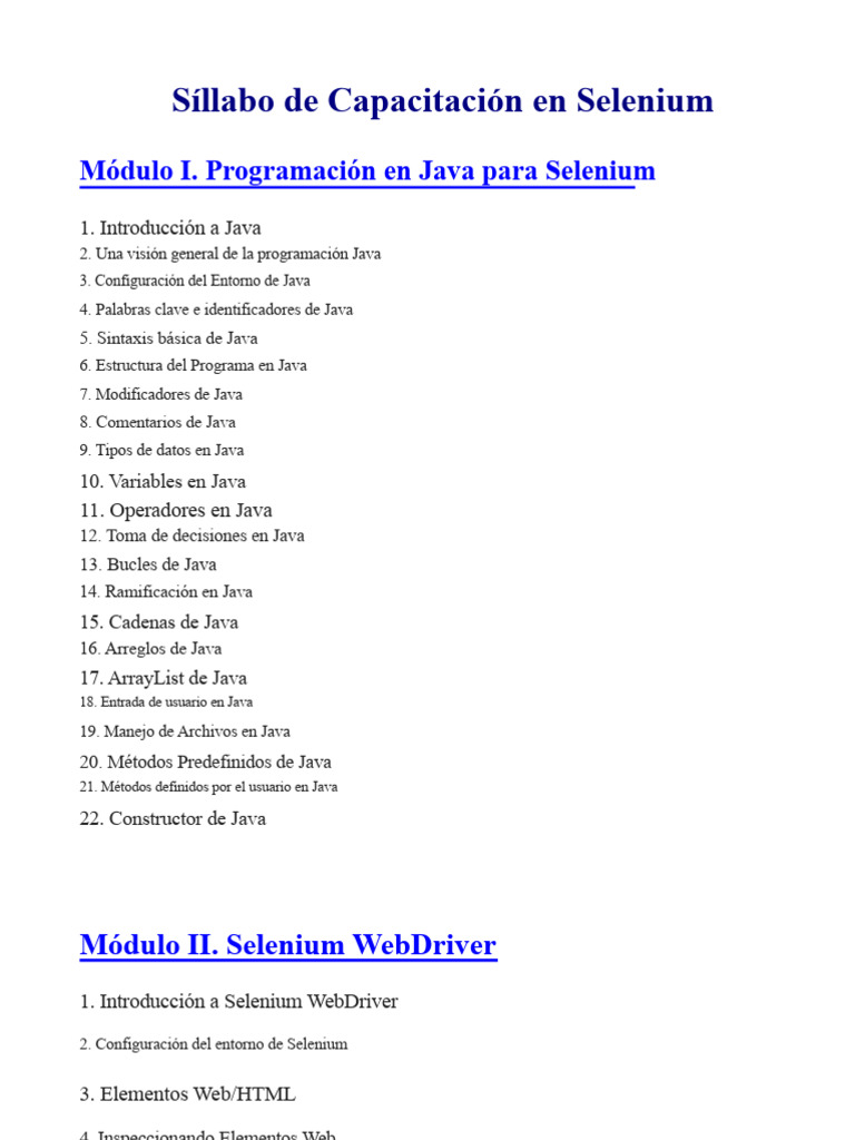 Capacitación en Selenium WebDriver y Java | PDF | Selenio (software ...
