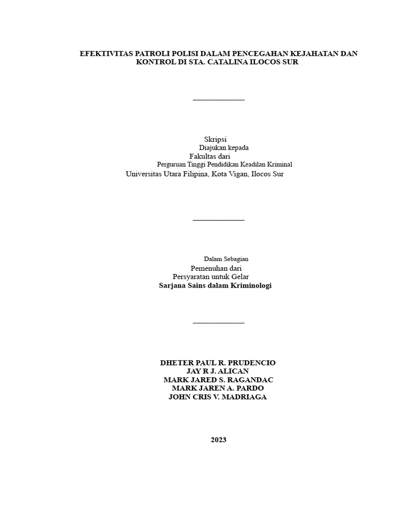 Efektivitas Patroli Polisi Dalam Pencegahan Dan Pengendalian Kejahatan ...