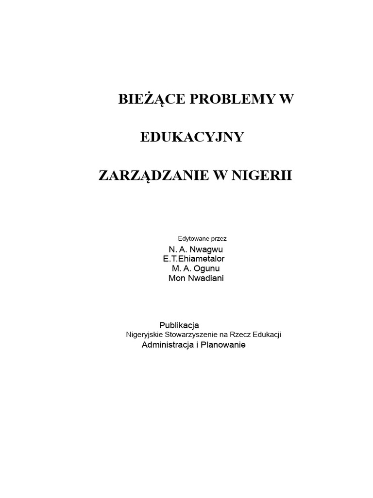 Aktualne Problemy W Zarządzaniu Edukacją W Nigerii | PDF