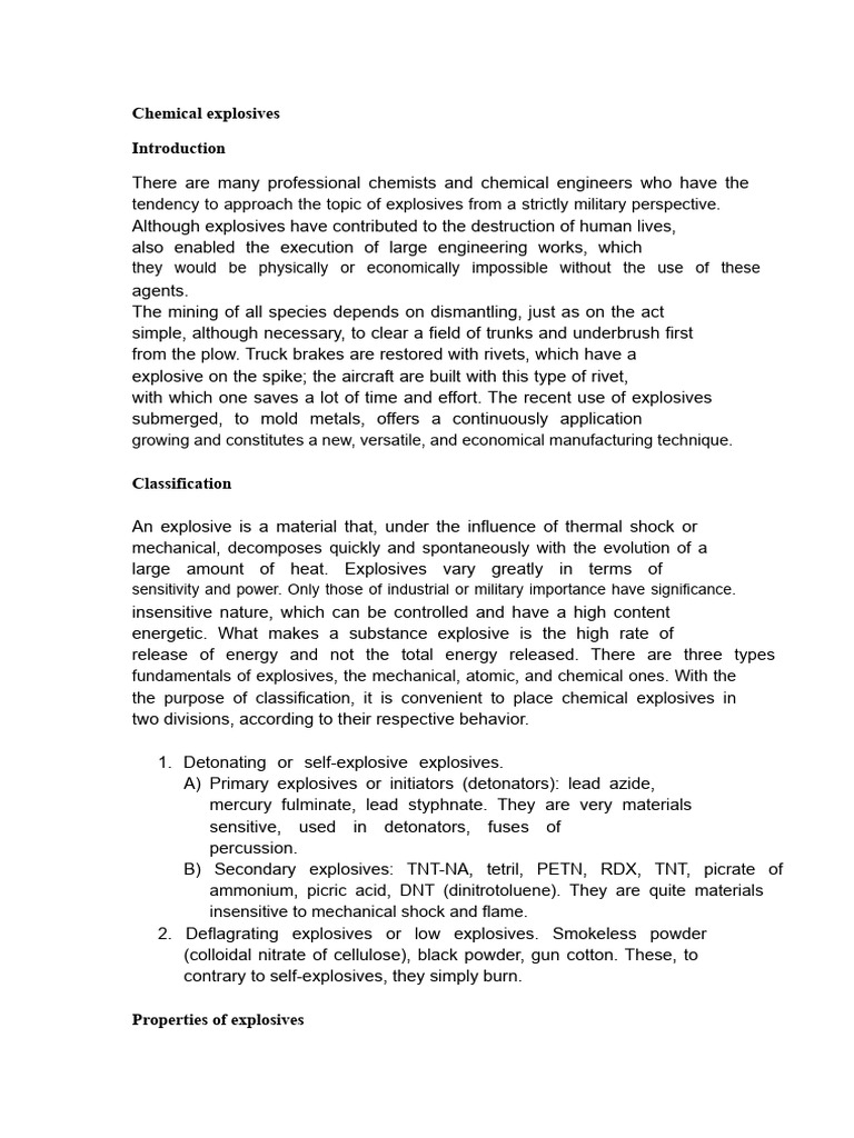 Overview of Chemical Explosives | PDF | Chemical Compounds | Chemical ...