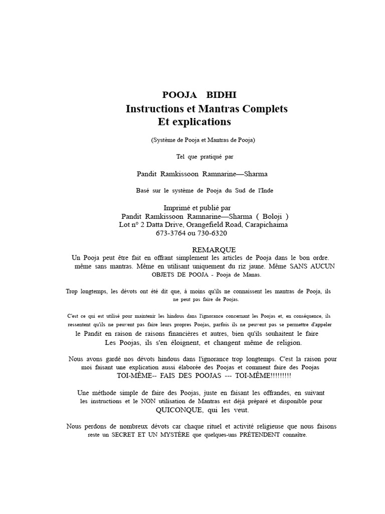 Guide Pratique de Pooja et Mantras | PDF | Véda