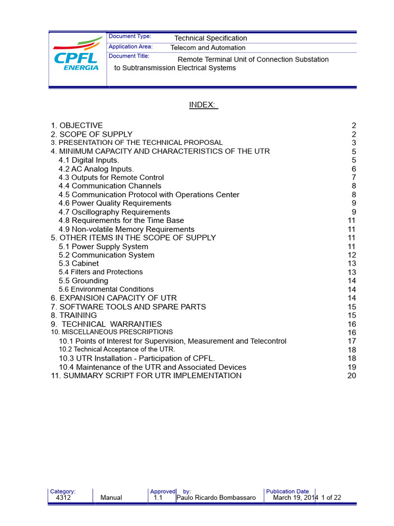 Remote Terminal Unit Technical Specs | PDF | Power Supply | Electric ...