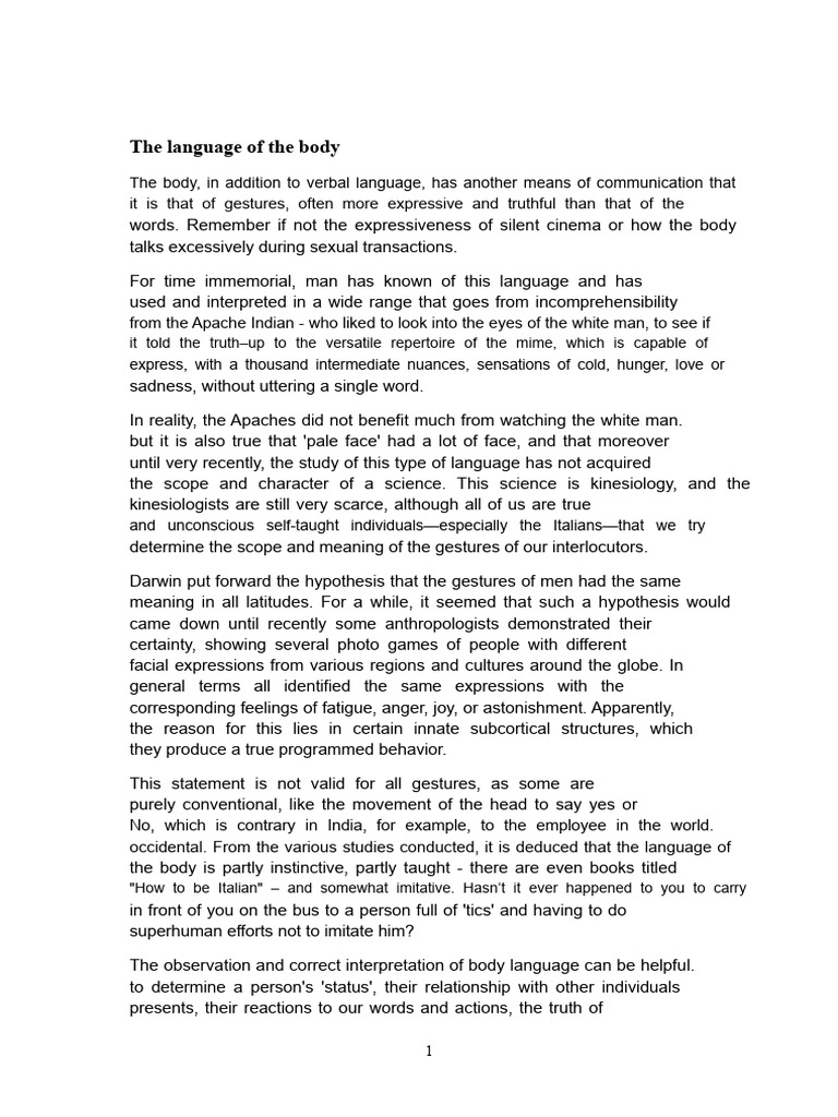 The Language of The Body PDF | PDF | Body Language | Gesture