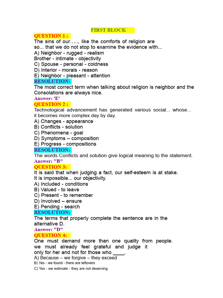 Sentence Completion Practice Questions | PDF | Semantics | Sentence ...