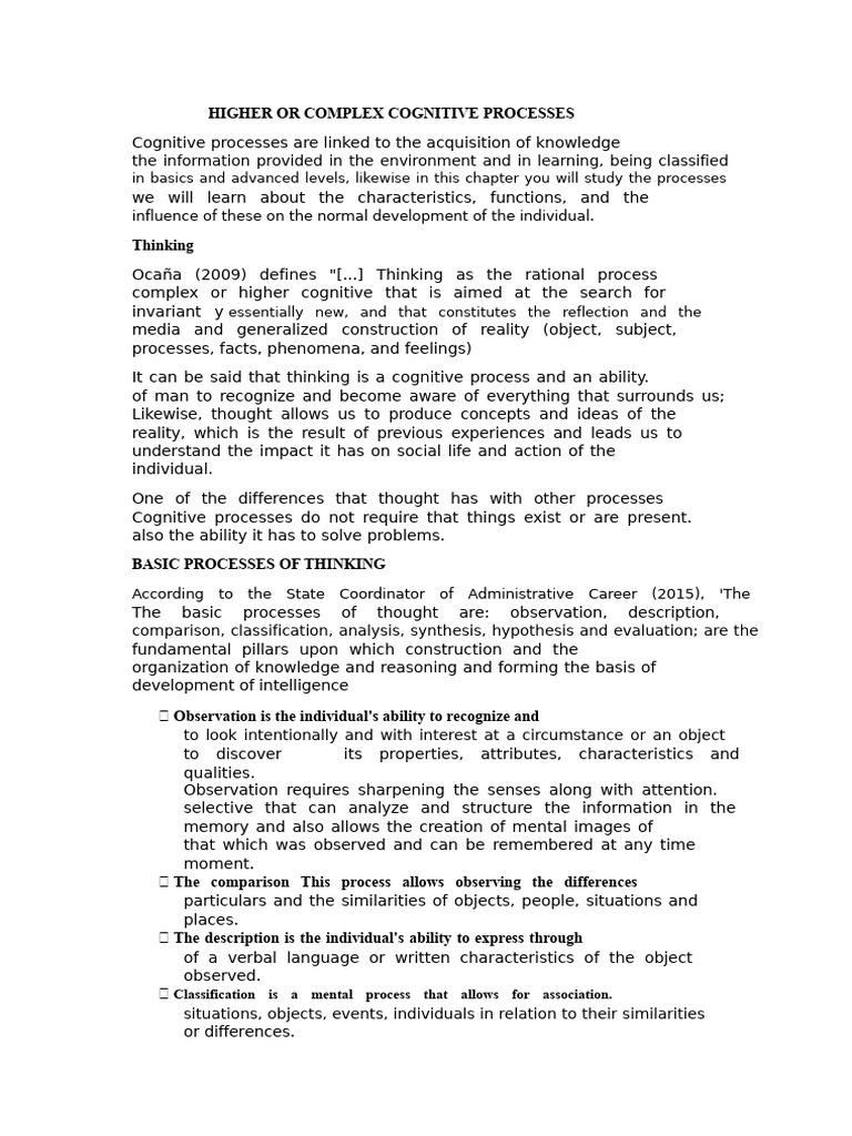 Understanding Higher Cognitive Processes | PDF | Thought | Intelligence
