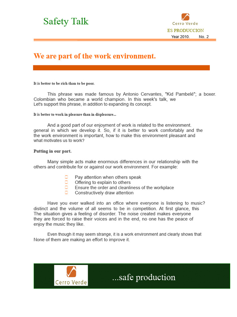 Talk No. 02 Jan 18-24 We Are Part of The Work Environment | PDF ...
