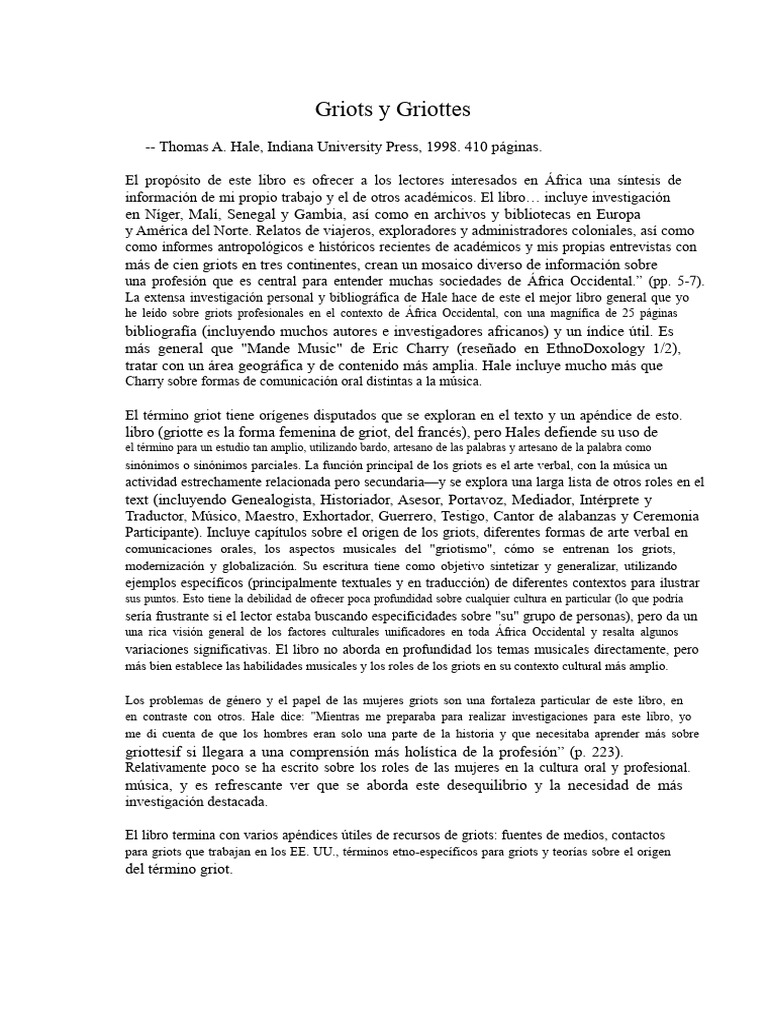 Griots y Griottes | PDF