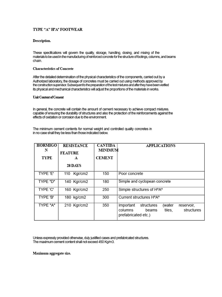 Concrete Specifications for Footwear Structures | PDF | Concrete ...