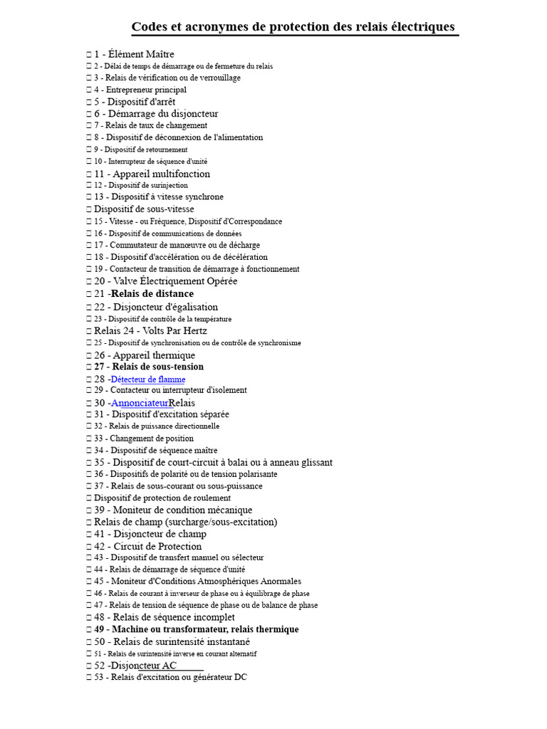 Codes de protection des relais électriques | PDF | Interrupteur ...